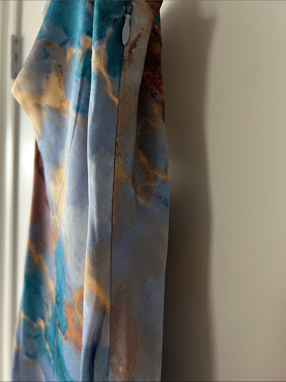 Satin Tie-Dye Slip Dress in Blue & Gold - Picture 7 of 9